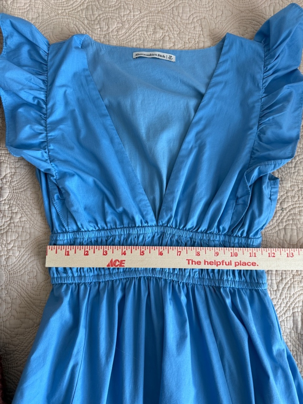 Abercrombie & Fitch Cotton Blend Sky Blue Flutter-Sleeve V-Neck Midi Dress - Picture 13 of 14
